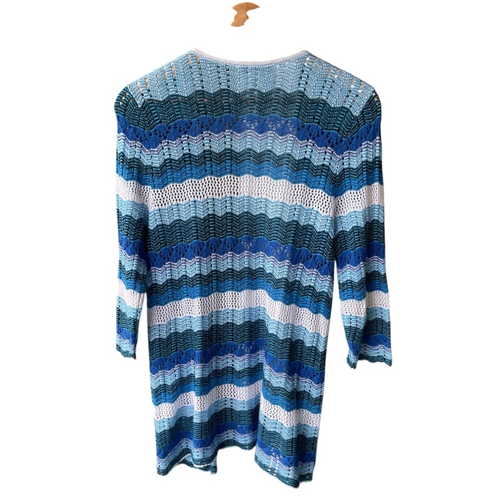 Christopher banks Cardigan Sweater Blue White Knit Preppy Business consign Small - Picture 2 of 7